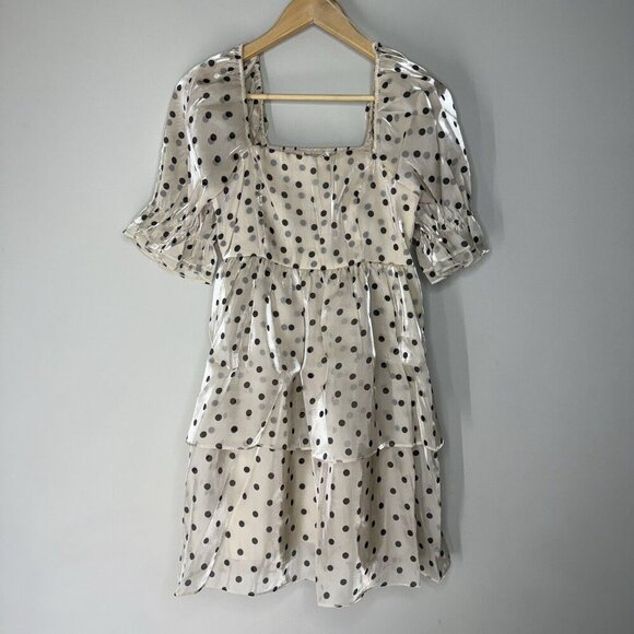English Factory Organza Polka Dot Tiered Mini Dress Babydoll A-Line Small Ruffle - Picture 2 of 8